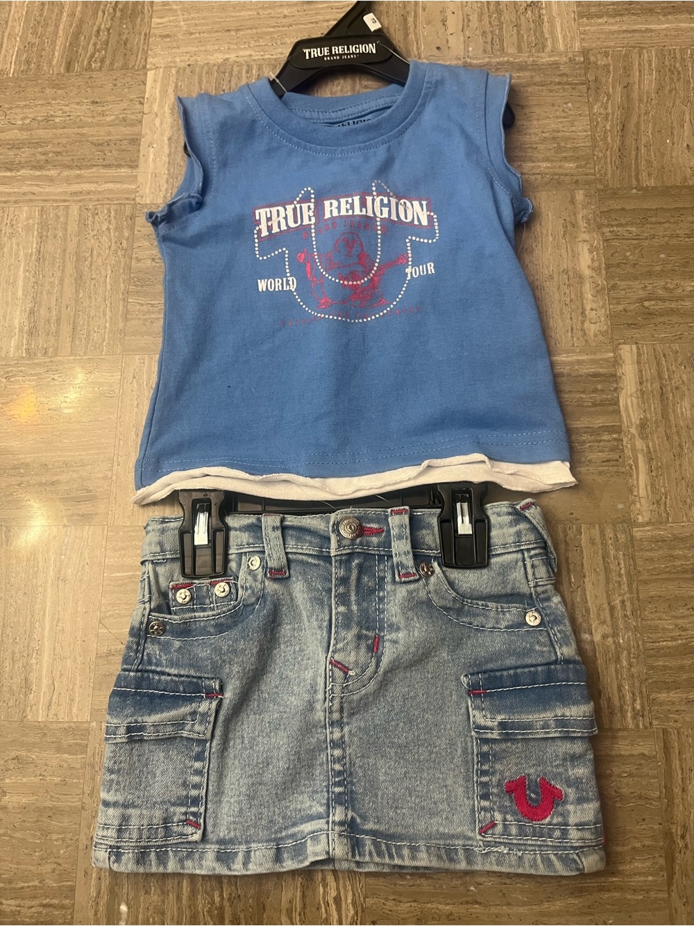 True Religion Blue Tank Top and Denim Skirt Girls Matching Set